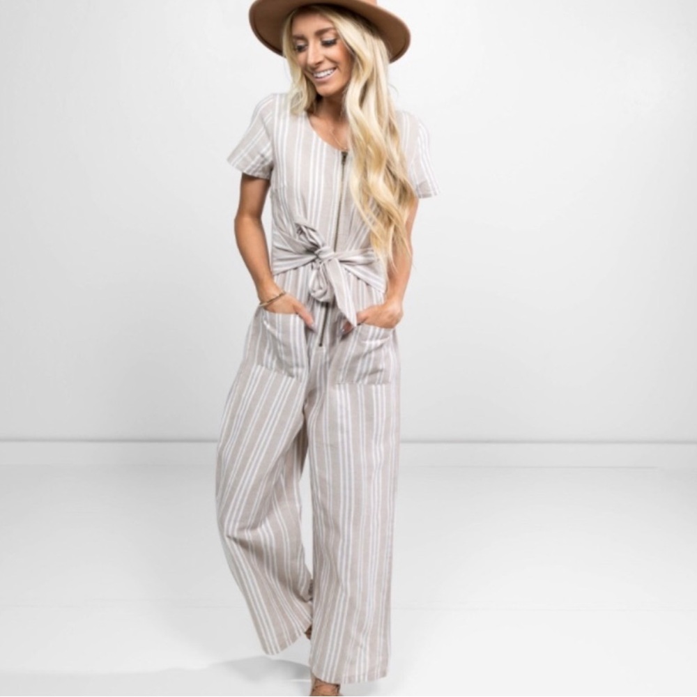 Stevie Hender Stripped Zip-up Jumpsuit